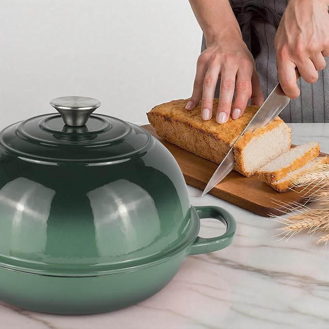 6QT Bread Dutch Oven Pot with Lid, Enameled Cast Iron Dutch Oven for Sourdough Bread Baking, Roasting, Stewing and Soup, Non-Stick Enamel Cookware for Oven/Stovetop, Perfect for Homemade Bread, Green