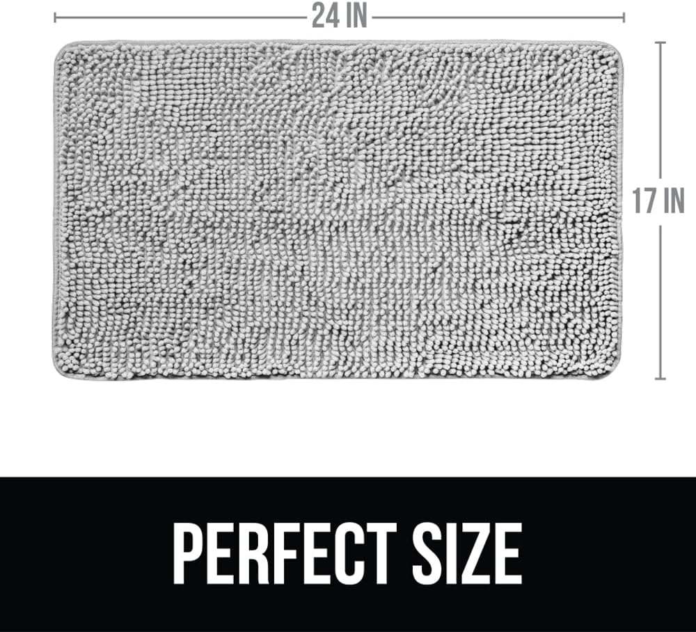 KANGAROO Bathroom Rugs, Chenille Soft Absorbent Bath Rug, Shaggy Shower Mat, Quick Dry Machine Wash Bathmat, Plush Carpet Mats for Tub, Bathtub and Room Home Decor Accessories, 24x17, Light Gray