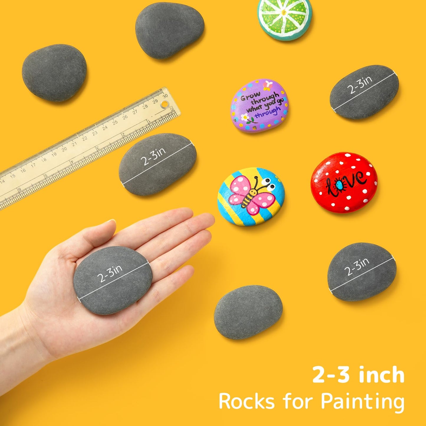 Simetufy 45 Pcs Painting Rocks Bulk, 2"-3" River Rocks for Painting, Flat Smooth Rocks for DIY Painting, Natural River Stones for Arts & Crafting, Kindness Stones