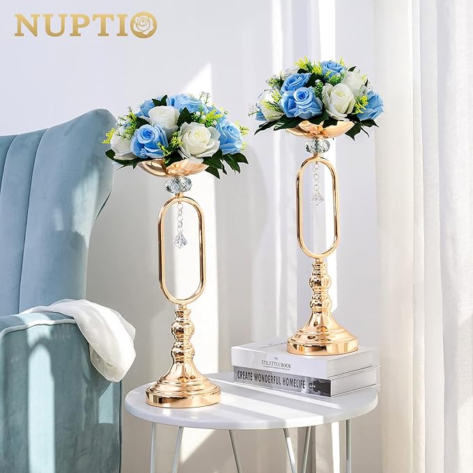 NUPTIO Flower Centerpieces for Wedding Tables: 6 Pcs Blue & White Artificial Flower Ball Arrangement for Weddings Party - Fake Floral Rose for Birthday Bridal Shower Decorations