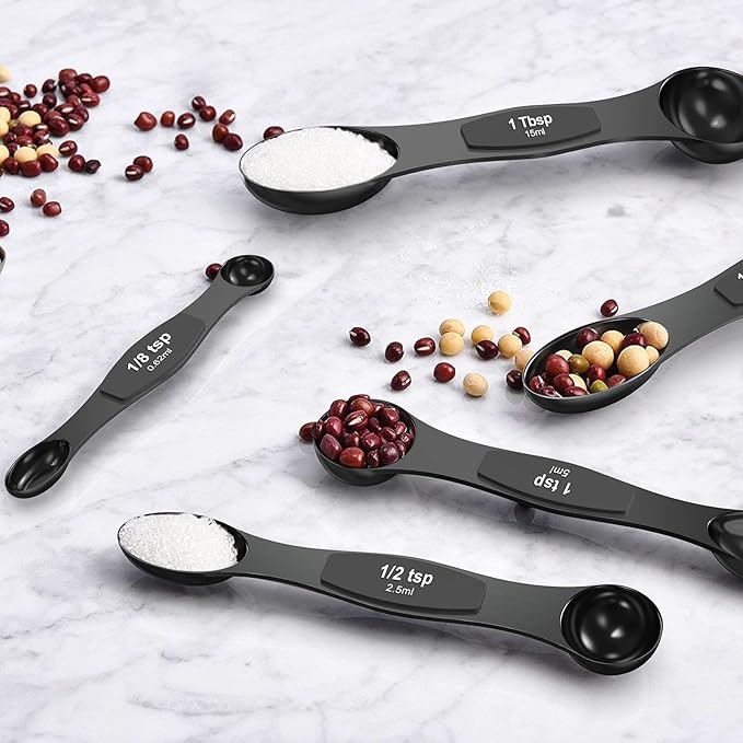 Wildone 21 Piece Black Measuring Cups & Spoons, Includes 7 Stainless Steel Measuring Cups, 8 Double Sided Measuring Spoons, 1 Leveler & 5 Mini Spoons