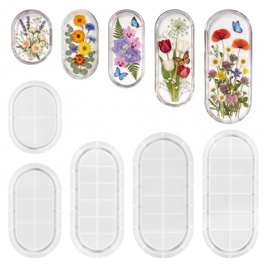 5 Pcs Oval Tray Resin Molds Set, 12'', 10'', 9'', 7'', 5.7'' Silicone Tray Molds for Epoxy Resin, Jewelry Holder, Concrete, Clay, Gypsum