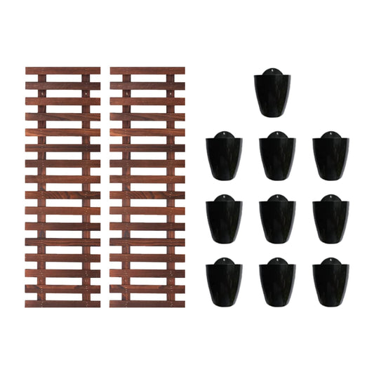 LalaGreen Bundle- 10 Pack, 4 Inch Black Self Watering Plant Pot + 2 Pack, 35.4 Inch Wooden Plant Holder Modern Indoor Hanging Wall Mount Vertical Hydroponic Garden Display Large Home Air Plant Decor