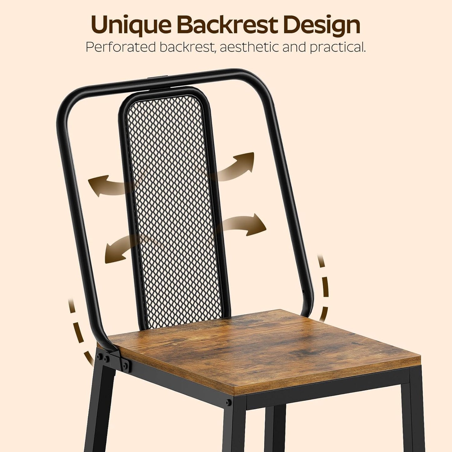 Dining Chairs Set of 2, Wooden Kitchen Chairs, Farmhouse Dining Chairs with Back Support, for Living Room, Kitchen, Rustic Brown and Black CY01L2BRN1