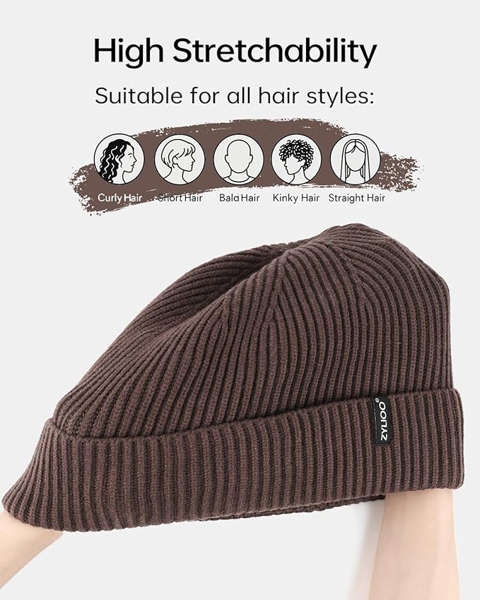 Zylioo Oversize Beanie Hats, XXL Big Size Ribbed Knit Cuffed Winter Hat for Cold Weather, Warm Skull Watch Cap
