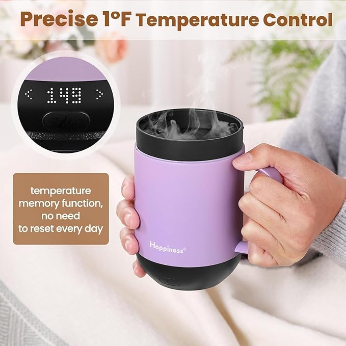 Happiness Smart Heated Coffee Mug,16oz Rechargeable Electric Self Heating Temperature Control Coffee Cup
