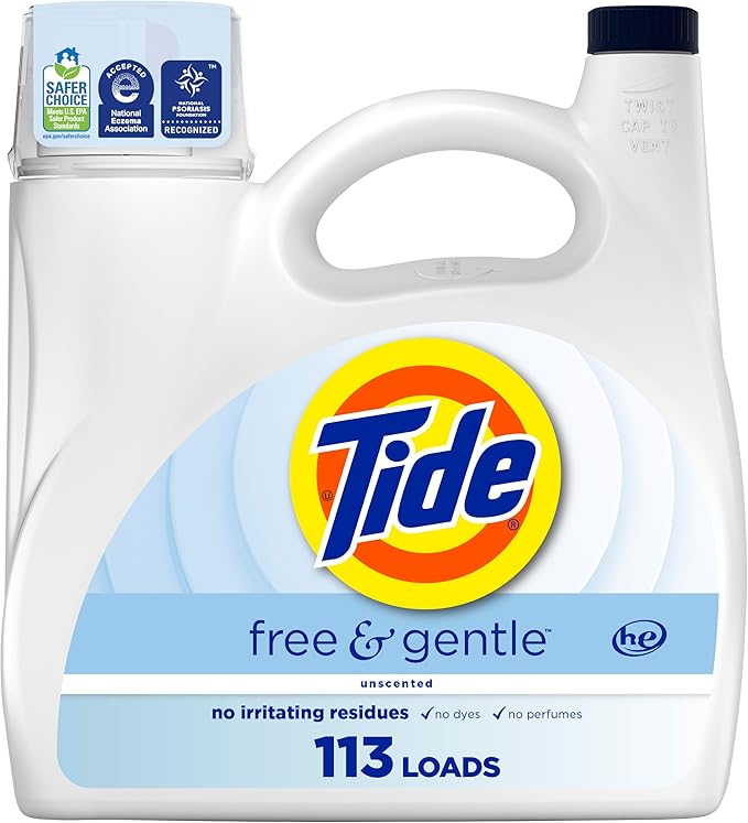 Tide Free & Gentle Liquid Laundry Detergent, 113 Loads, 149 fl oz, Tide Laundry Detergent, Clean Laundry Detergent