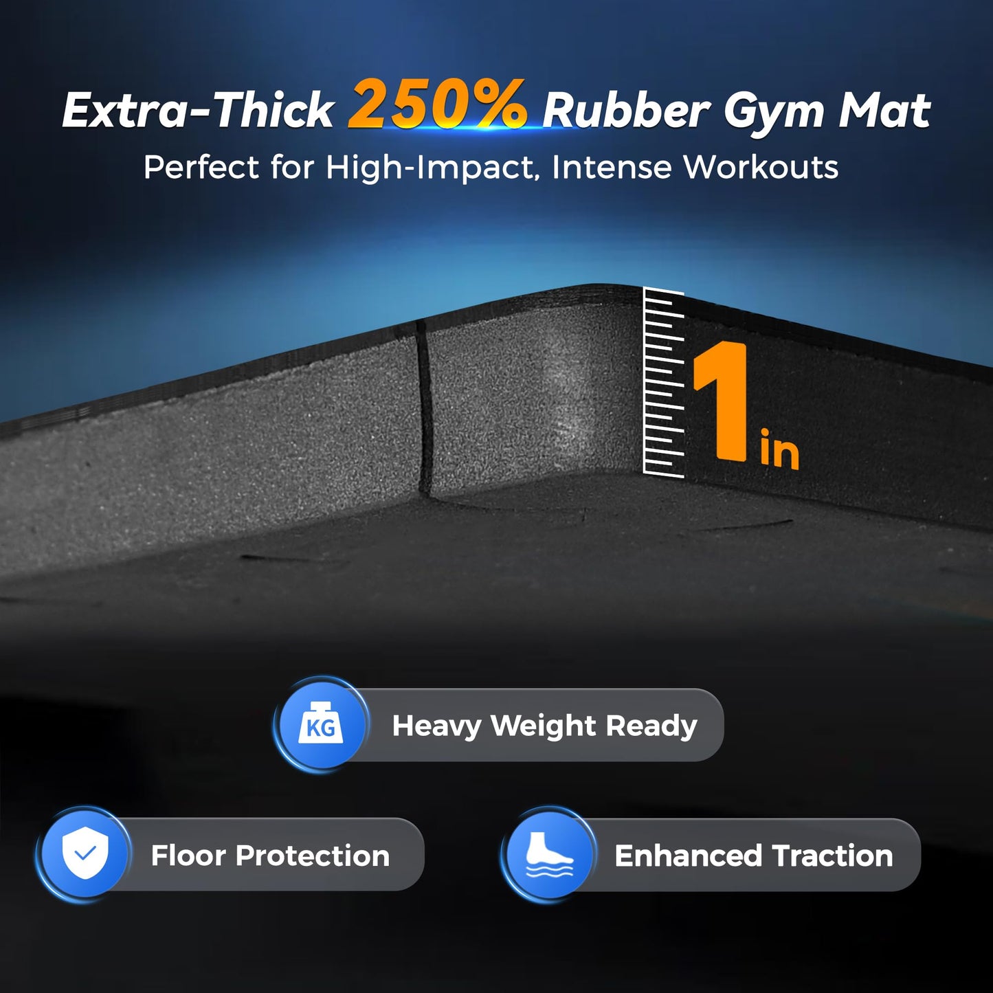 SUPERJARE 1" Extra-Thick Rubber Top Exercise Mat, Puzzle Gym Flooring for Home Gym, Gym Mat for Workout Equipment, Interlocking Floor Tiles with EVA Foam, 36 Pcs 144 Sq Ft, Black/Blue