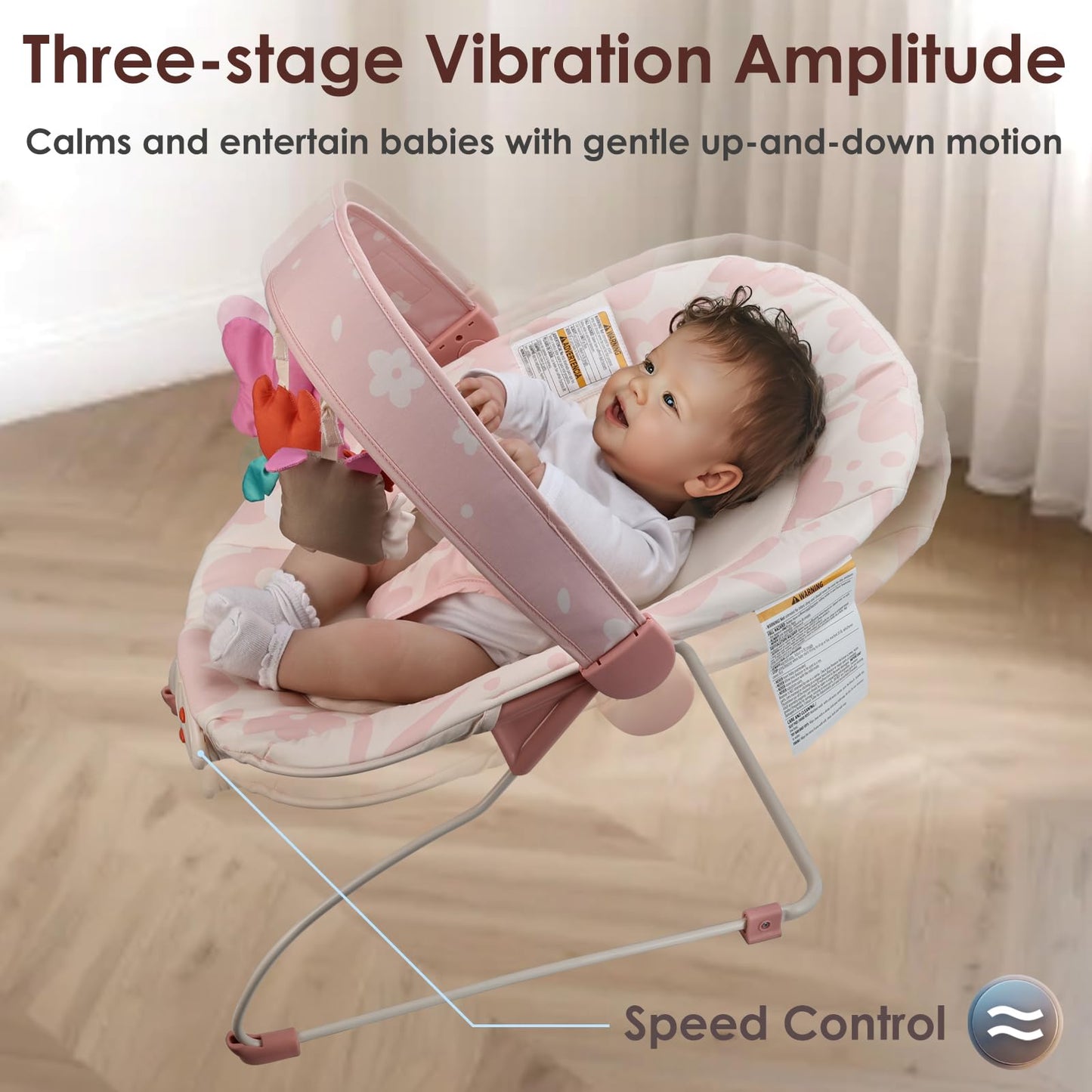 Baby Bouncer – Baby Bouncer seat, Infants Bouncy Seat with Music & Sensory Toys, Machine Washable Seat Pad Indoor Infant Seat, Ideal for Newborns 0-6 Months, 20lbs (Pink Floral)