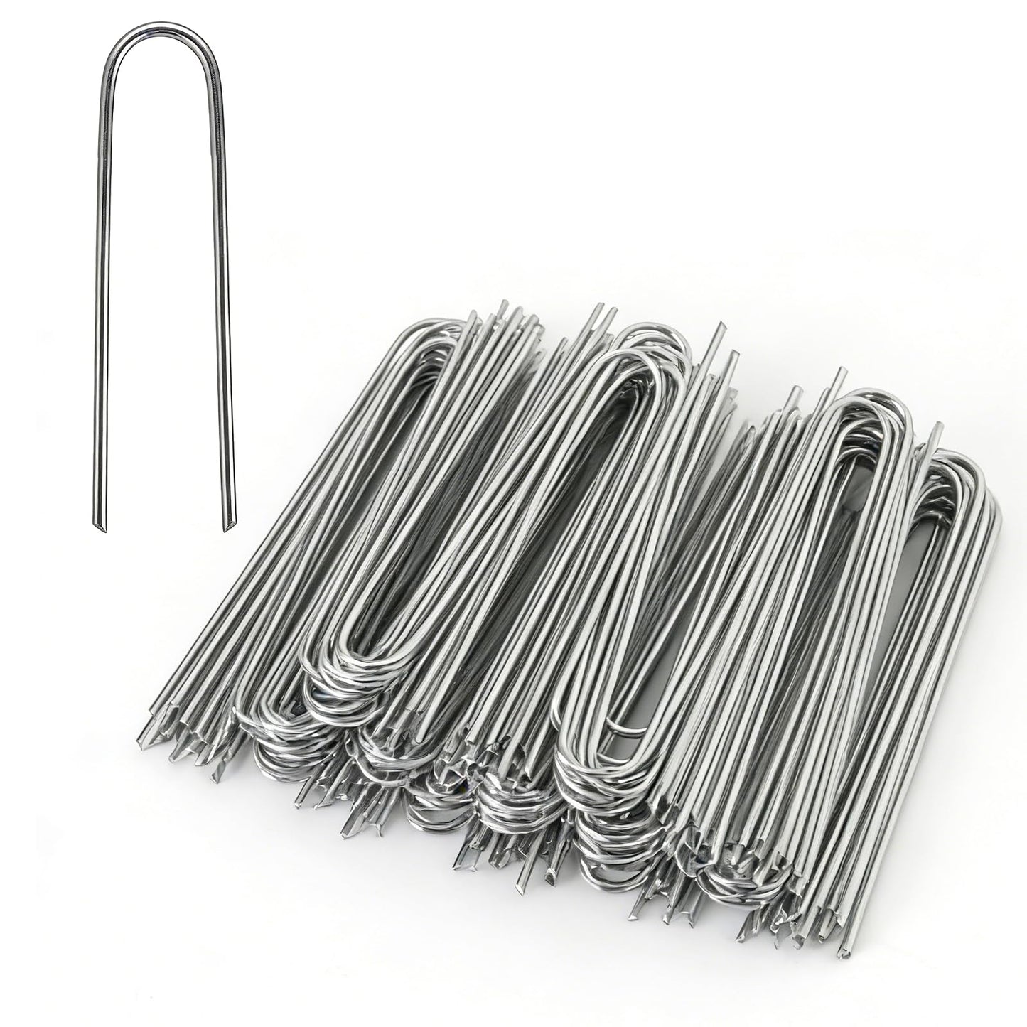 MySit 200 Pack 4 Inch Garden Stakes, Galvanized Drip Irrigation Stakes U Shaped Landscape Staples Ground Stakes for 1/8" to 1/2" Soaker Hose,Irrigation Tubing, Garden Hose, Weed Barrier