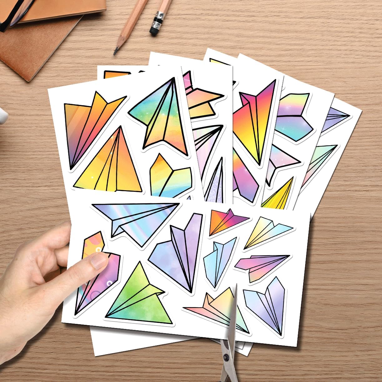 Colorful Holographic Paper Airplane Pattern Vinyl Stickers Pack for Laptops Water Bottles Skateboards Notebooks Kids Teens Students Collectors 50pcs Wall Decoration Car Hat
