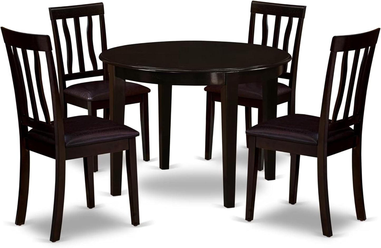 East West Furniture BOAN5-CAP-LC 5 Piece Dining Set Includes a Round Dinner Table and 4 Faux Leather Kitchen Dining Chairs, 42x42 Inch, Cappuccino