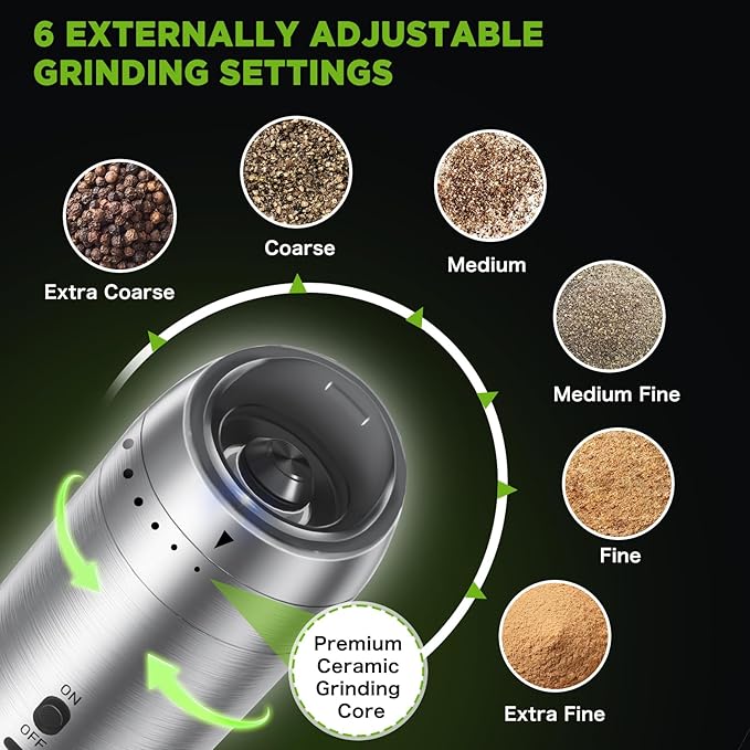 Gravity Salt and Pepper Grinder Set, Electric Salt and Pepper Grinder, Refillable Pepper Mill with Adjustable Coarseness & LED Light, Upgraded Large Capacity Rechargeable Pepper Grinders for Kitchen