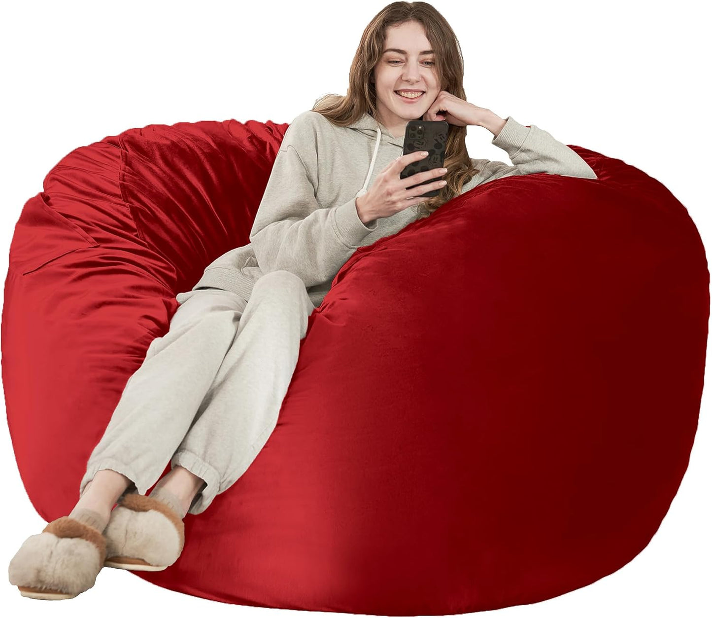 HABUTWAY Bean Bag Chair: Giant 5' Memory Foam Furniture Bean Bag Chair with Microfiber Cover - 5Ft,Red