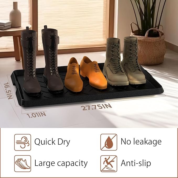 Heavy Duty Boot Trays Natural Rubber Shoe Mat Tray for Entryway with Shoes Brush Large Boot mat Tray Multi-Purpose for Indoor or Outdoor