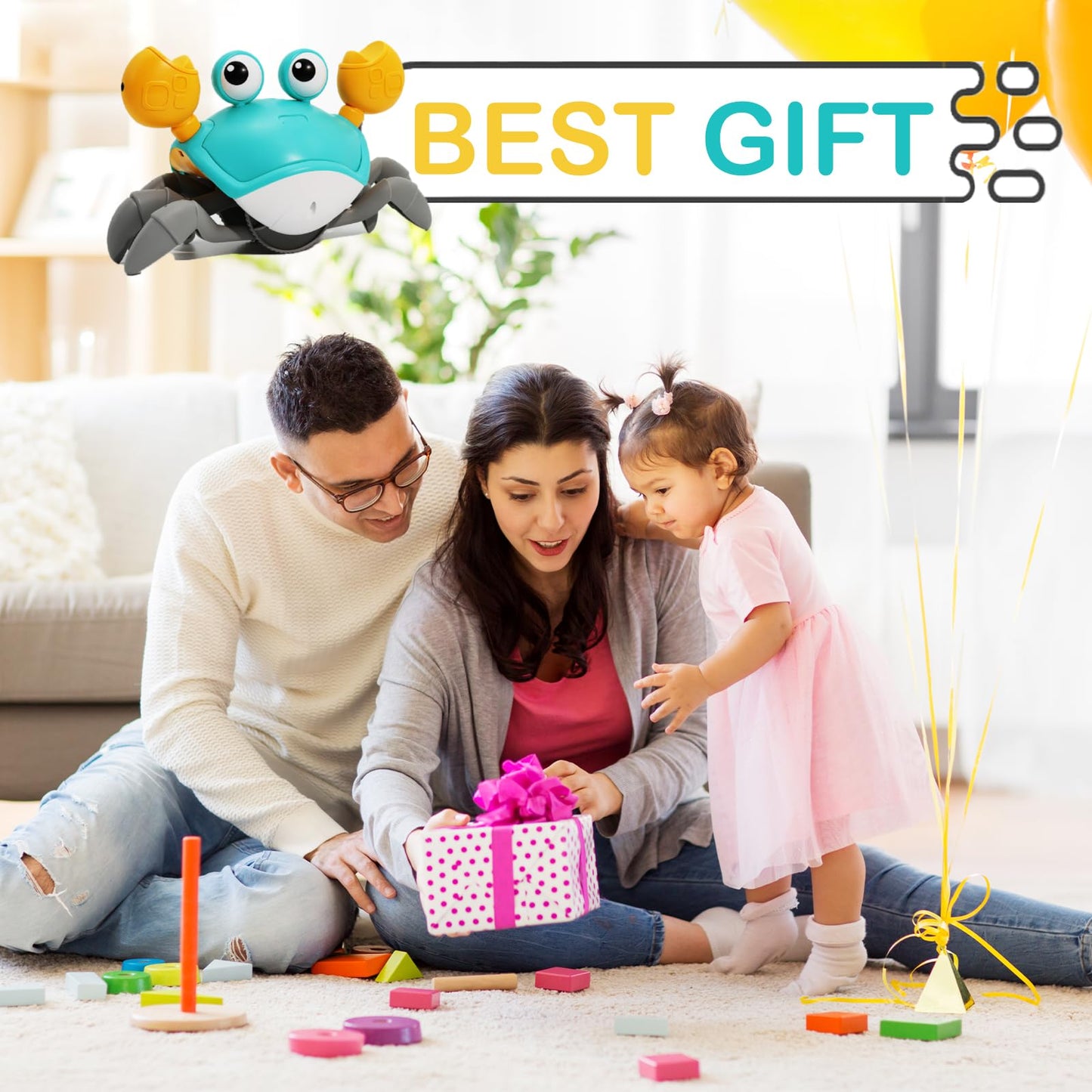 Pbooo Crawling Crab Baby Toy, Interactive Walking Dancing Moving Crab Toy (Infrared Sensing) 3-6 6-12 Months, Toddler Learning Tummy Time Crab, Infant Music Sensory Birthday Gifts