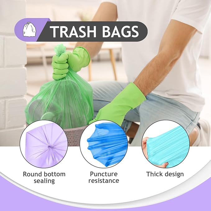 Colorful Clear Strong Tall Kitchen Trash Bags 18 Gallon 100 Counts,Fit 10,13,15,16,18 Gal Garbage Bags by Teivio, Bin Liners, Plastic Bags for home Office Bathroom,Multicolor