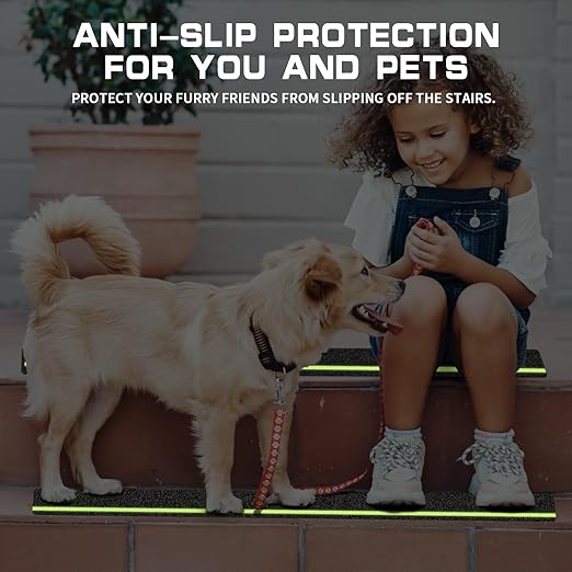 LadyRosian Outdoor Stair Treads Non Slip 15-Pack Black Glow 6" x 24" - Weather Resistant Adhesive Heavy Grip Tape - Waterproof Anti Skid Strips- Glow in The Dark 80-Grit Adhesive Treads
