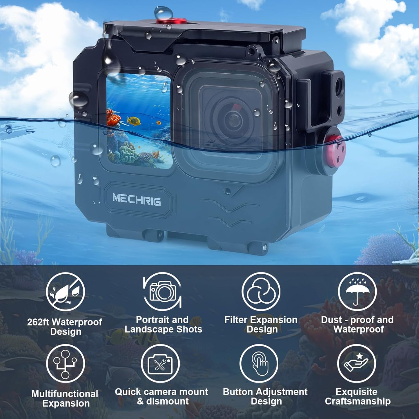 Aluminum Waterproof Case for GoPro HERO13 Black HERO12 HERO11 HERO10 HERO9 Action Camera 80M Deep Waterproof Horizontal and Vertical Shooting Switch (Standard-63071)