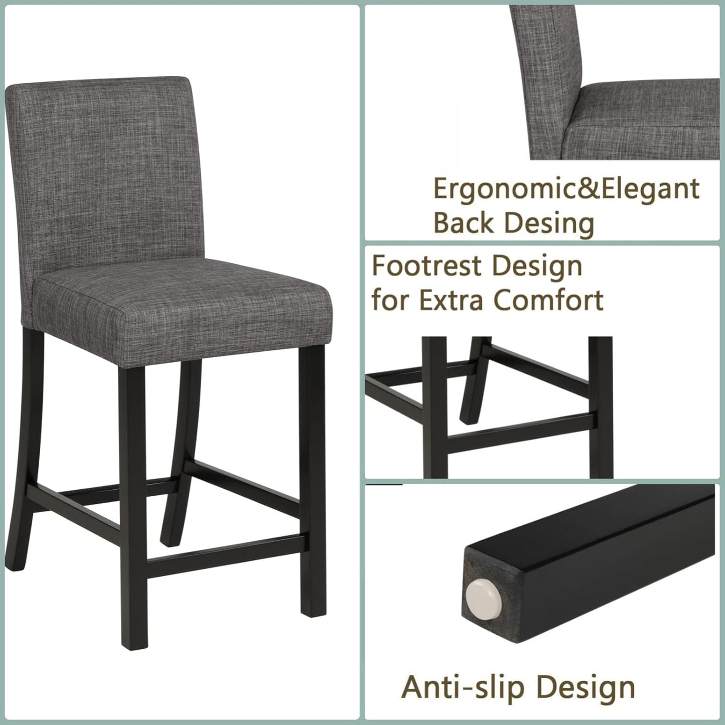 Dining Table Set for 4, 5-Piece Kitchen Table & Chairs Set with Square Wooden Table & 4 Upholstered Chairs, 35.5'' Dinner Set with Solid Wood Legs & Curved Backrest for Kitchen, Black
