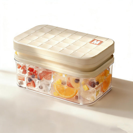 Ice Cube Tray - Freezer Ice Tray Ice Mold Ice Maker for Drinks Whiskey Beer Cocktail Coffee, Transparent Sealed Lid Design for Keep Ice Clean, With Tweezers and 2 Ice Trays Storage（White）