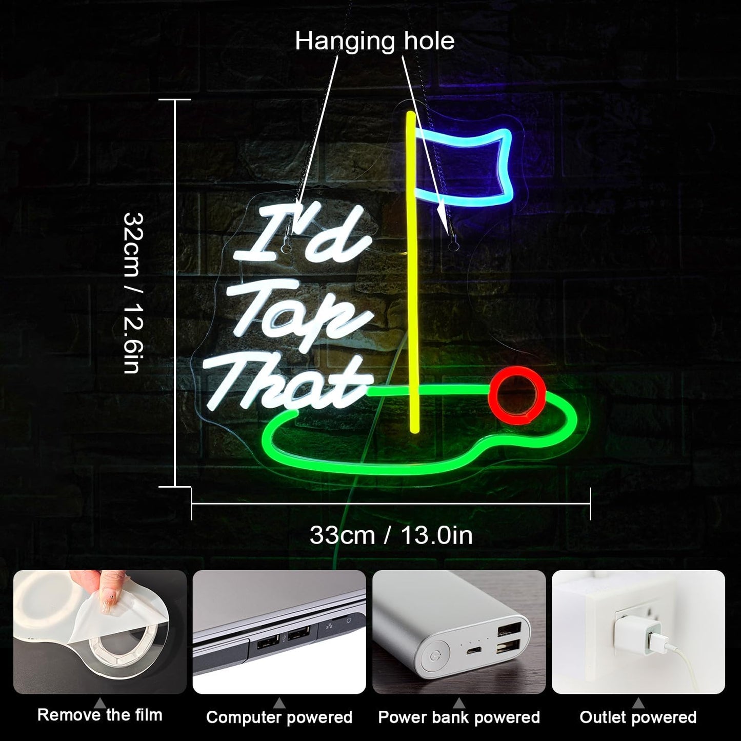 NOSUN Golf Neon Sign Golf Neon Signs for Wall Decor Light Up Sign Course LED Sign Flag Ball Neon Light Sign for Golf Club Sport Gym Man Cave Wall Decor LED Sign