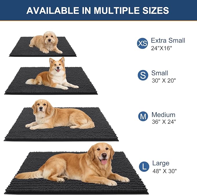 OLANLY Dog Door Mat for Muddy Paws 70x24, Ultra Absorbent Chenille Mud Doormat, Non-Slip Washable and Dirt Trapping Doormat for Indoor Entryway, Quick-Dry Indoor Pet Bed Mats for Dogs, Dark Grey