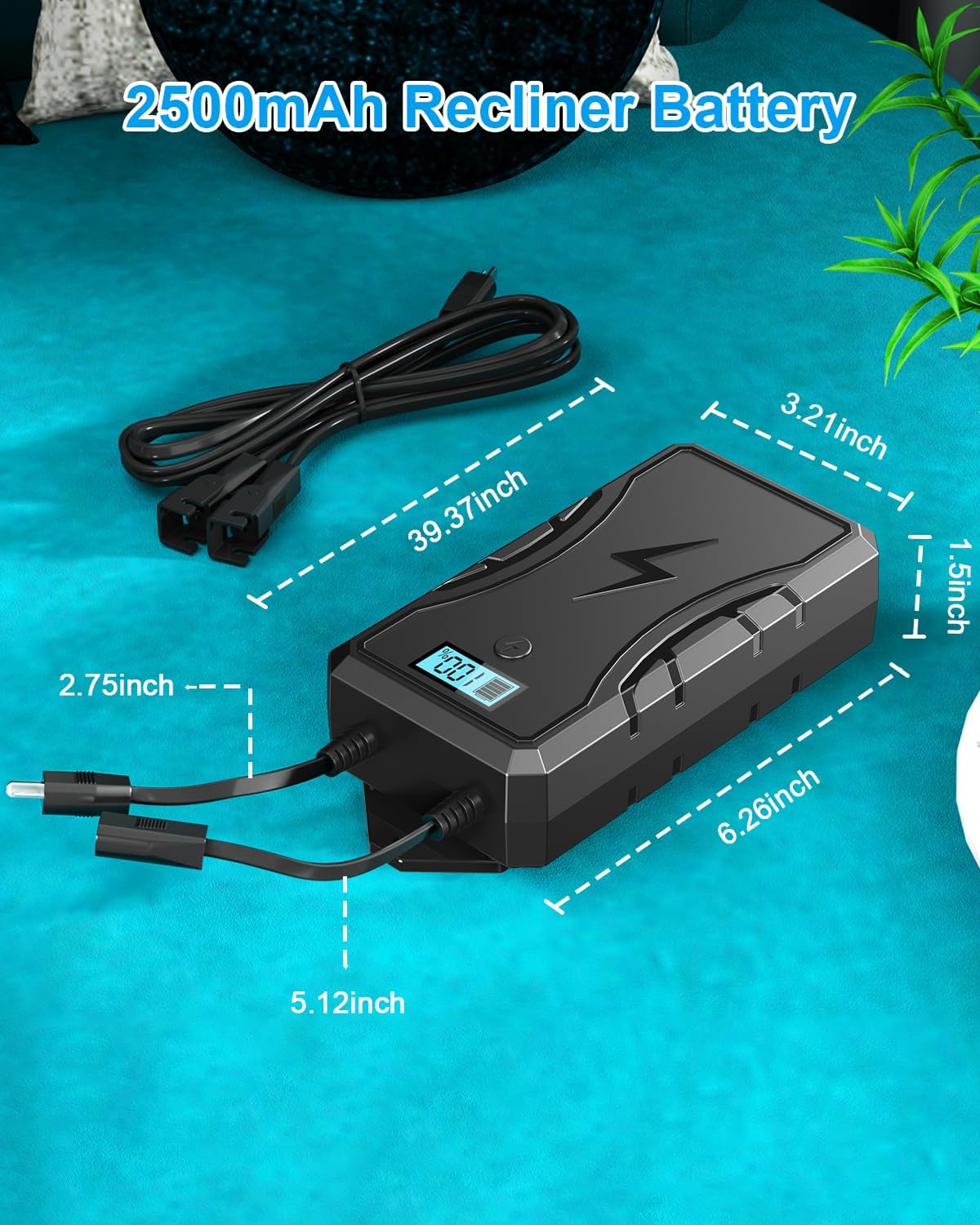 Ponkor Battery Pack for Reclining Furniture- 2500mAh Power Recliner Battery Rechargeable, Universal Furniture Battery Pack with 2-Pin Electric Cord for Lift Chairs Sofas- Power Supply