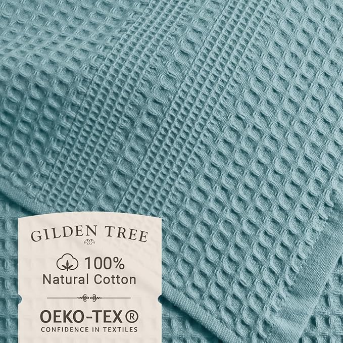 GILDEN TREE Waffle Hand Towels for Bathroom Quick Dry Towel Super Absorbent Thin 100% Cotton Lint Free, Hand Towels for Bathroom Set of 2, Classic Style (Seafoam)