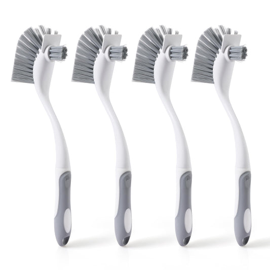 4-Pack Heavy-Duty Dish Scrub Brushes with Stiff Non-Scratch Bristles & Long Handle - Multi-Purpose Kitchen Cleaning Brushes for Pots, Pans, Bottles, Deep Cleaning
