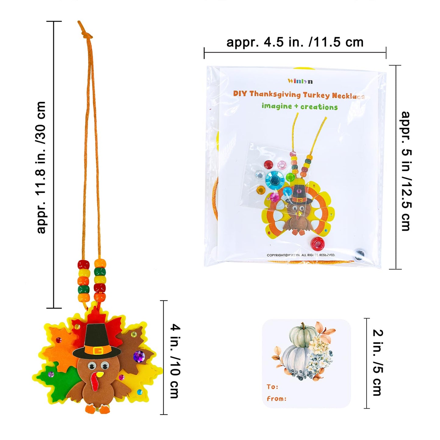 Winlyn 24 Sets Fall Craft Kits DIY Thanksgiving Turkey Necklaces Art Sets Autumn Maple Leaves Turkey Feathers Foam Thanksgiving Stickers for Kids Harvest Home Classroom Activities Party Favors