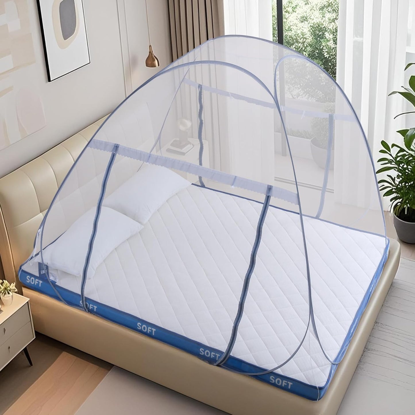 lazyzzz Pop-Up Mosquito Net Tent for Bed,Portable Folding Design Outdoor Camping Tent with Net Bottom for Baby Adults, Easy to Install and Wash for Queen Size Bed 79 x 59 x 59 inch