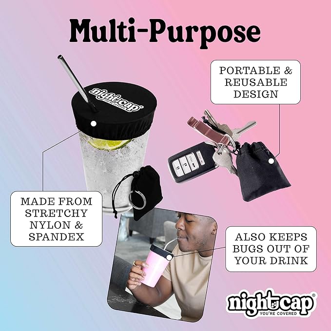 Nightcap Keychain - The Reusable Drink Spiking Prevention Accessory - Conveniently Attach the Key Ring Key Chain Pouch to Your Keys, Handbags, or Purse for Quick Access 2pk