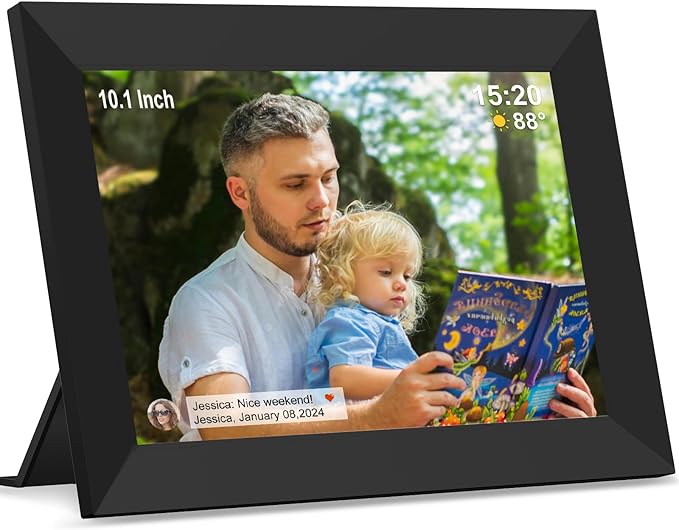 Digital Picture Frame with 10.1 Inch IPS Touch Screen,Loading Pictures to Smart Digital Photo Frame via Frameo App,Rotation and Backup to SD Card Automaticly,Gift for Mother's Day