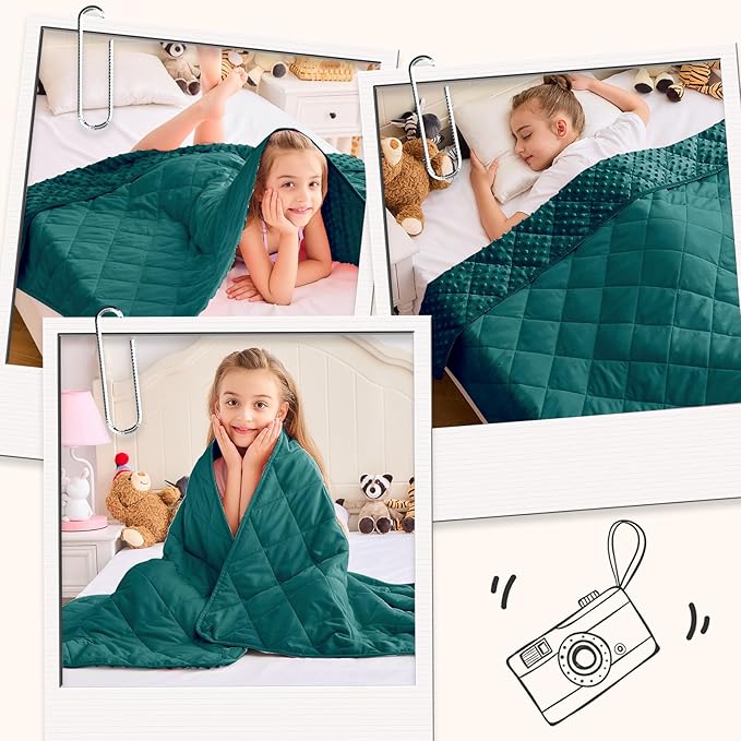 Green Weighted Blanket Kids 7lbs, 40"x60", Breathable Cooling Minky Heavy Throw Blanket for 60-90lbs, Soft Winter Thick Big Blankets Weighted Comforter Gift for Sleeping