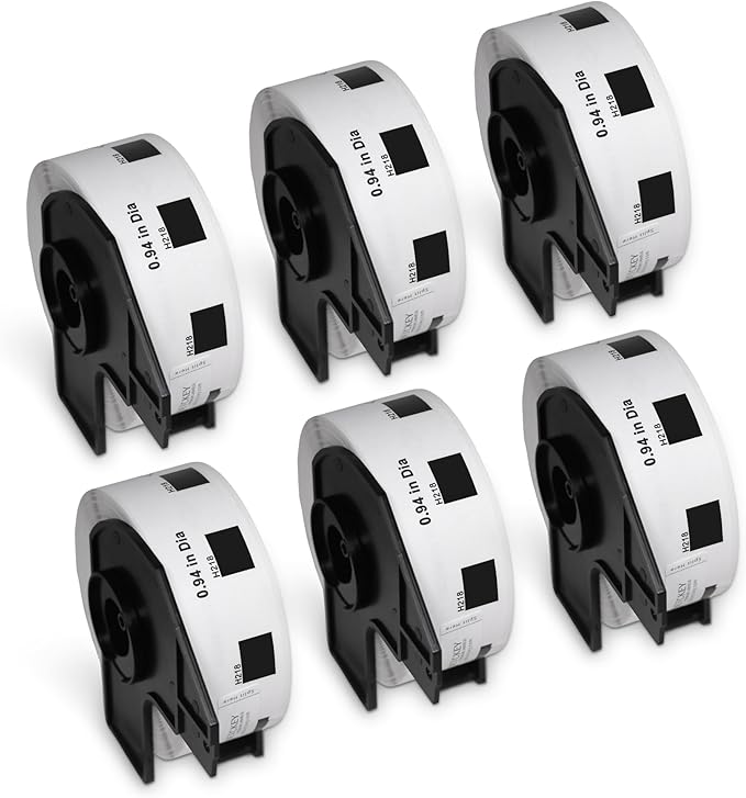 BETCKEY - Removable Film Label Replacement for Brother DK-1218 (Diameter 1"), Durable Waterproof 1 Inch Round Paper Label, Compatible with Brother QL Printers [6 Roll, 6000 Labels]