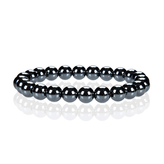 Cherry Tree Collection Hematite Beaded Bracelet – Genuine 8mm Gemstone Stretch Bracelet for Men & Women – Handmade Crystal Bracelet - (Hematite - S)