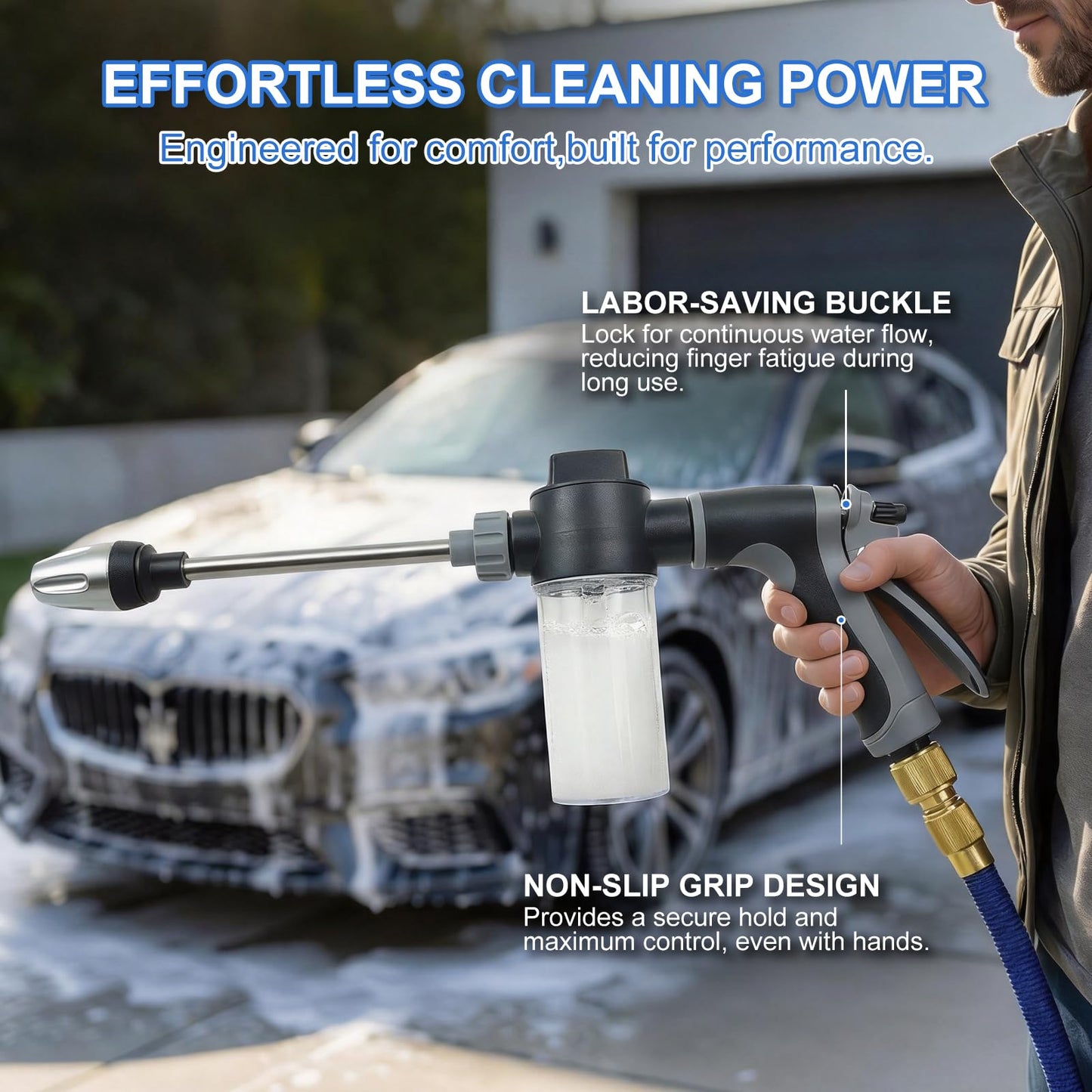 Aquoxis Pressure Washer Gun, High Pressure Jet Hose Nozzle, 3 Spray Modes Handheld Pressure Washer Nozzle for 3/4" Garden Hose, Watering Sprayer for Cleaning Yard Patio Car Pets, Easy to Install (C)