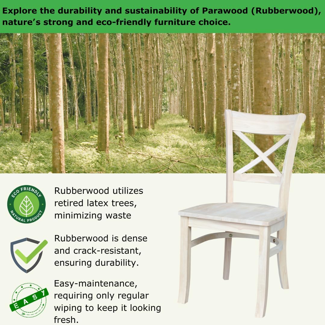 IC International Concepts Set of 2 35.8" H Charlotte X-Back Dining Solid Parawood, Stylish and Comfortable Chairs, 18.5''W Seat, Paint or Stain in Any Color to Match Your Decor, Unfinished