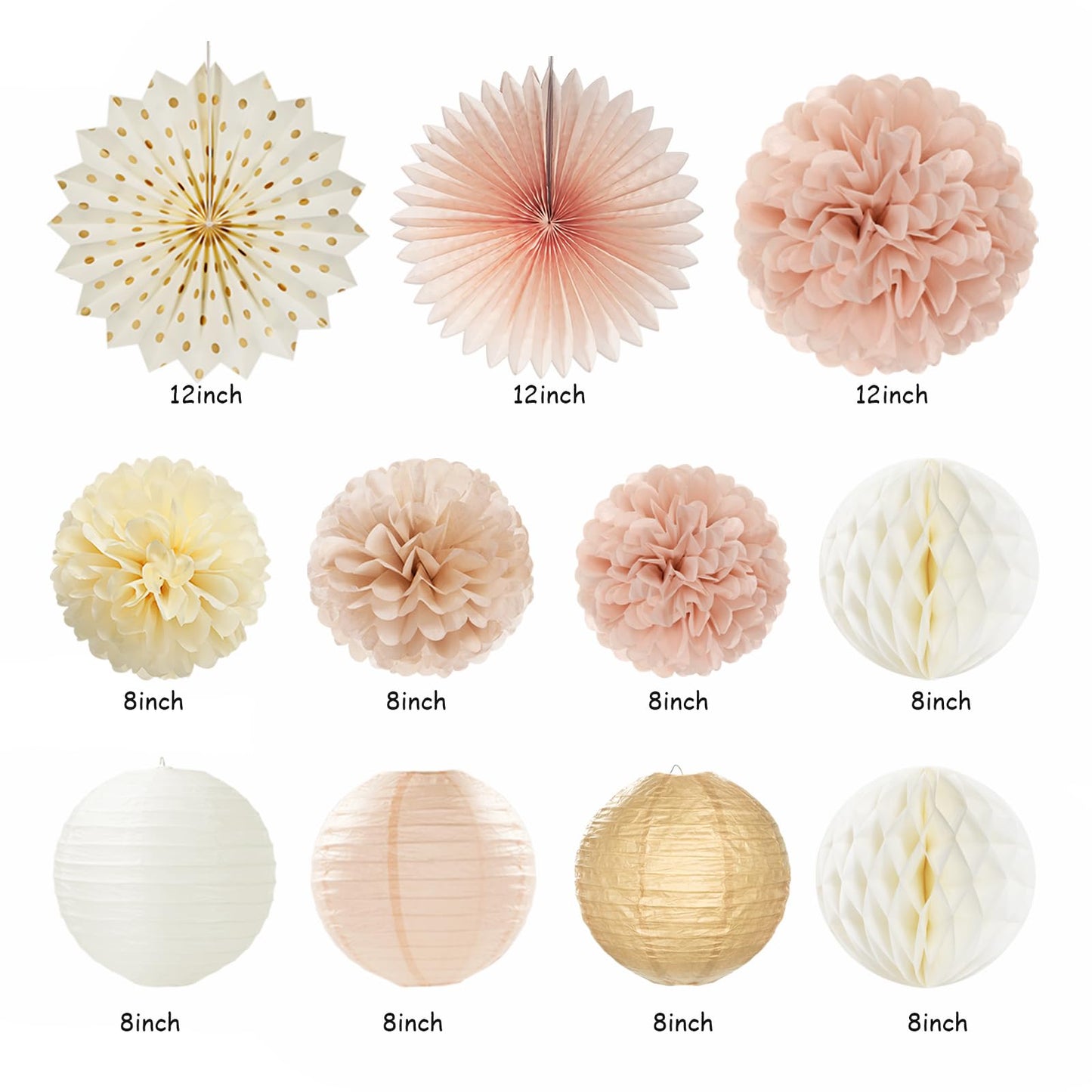 Champagne-Gold Fall Boho Baby Shower Party-Decorations - 21pcs Girls Welcome Baby Banner,Beige One Sweet Peach Paper Lanterns Pom Poms, Neutral Streamers Garland Decor Favors Huglony