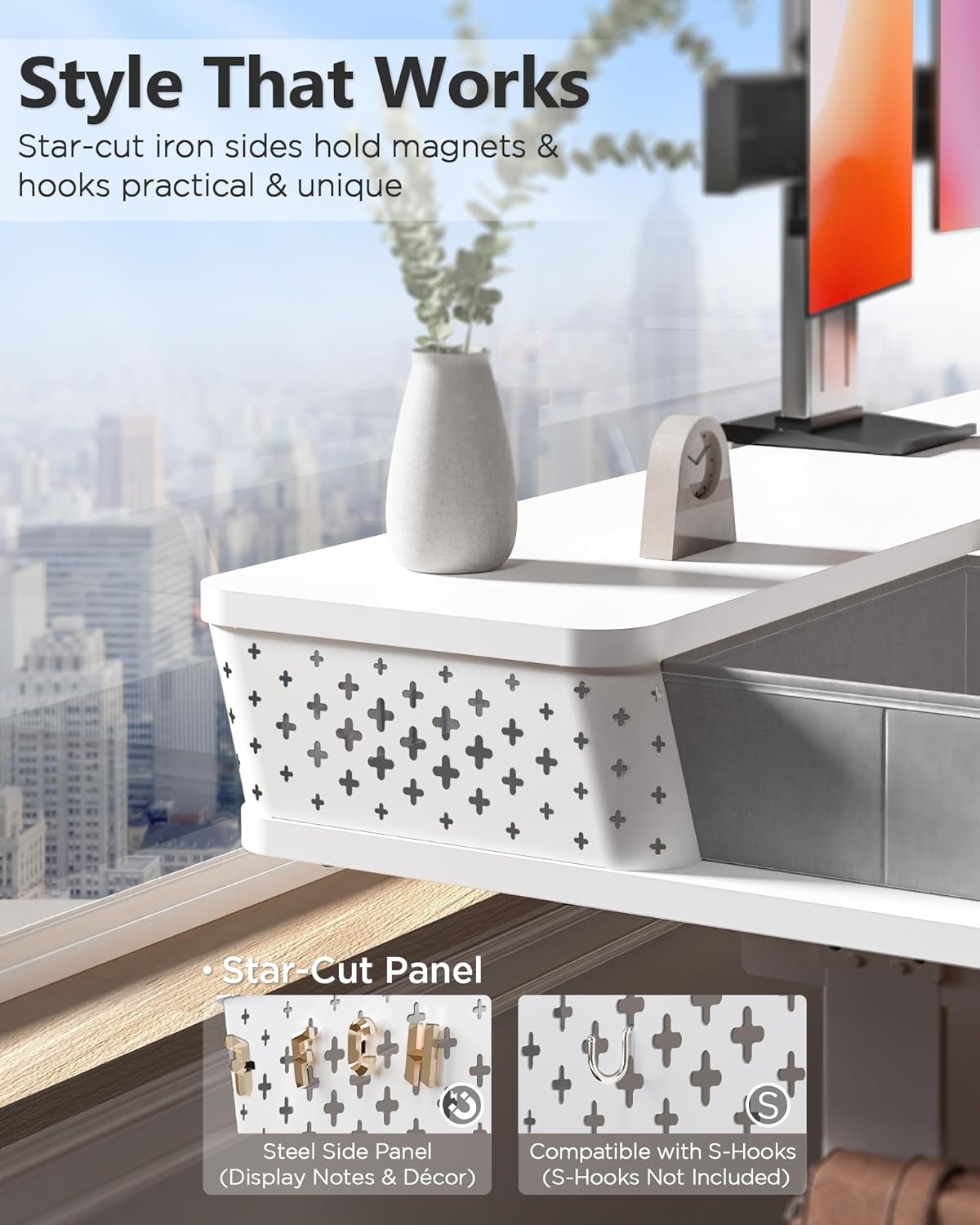 48x24 Inch Standing Desk with Double Drawers, C-Clamp Mount Compatible, Electric Adjustable Height Computer Stand Up Desks, Home Office Sit Stand Table with 3 Preset Heights & 2 Hooks, White