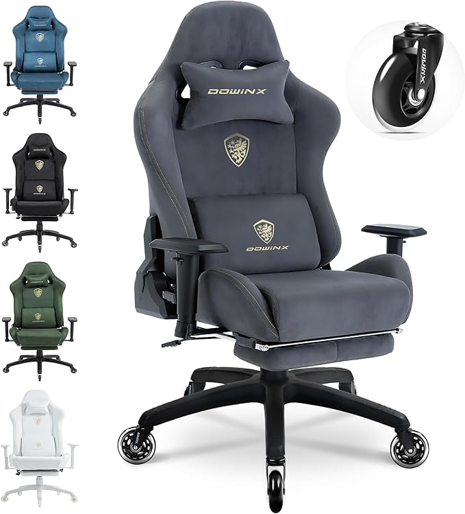 Dowinx Big and Tall Gaming Chair with Suede Fabric Breathable, Game Chairs for Adults with Oversized Thick Seat for 440lbs, Ergonomic Gamer Chair for Streaming & Long Gaming Sessions, Grey