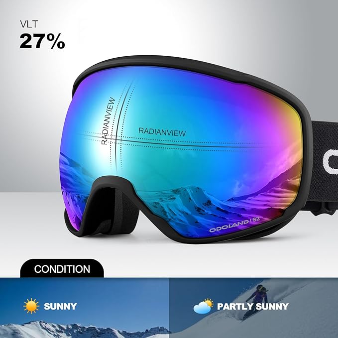 Odoland Snow Ski Goggles S2 Double Lens Anti-Fog OTG Windproof UV400 Eyewear for Men, Women and Youth-Skiing Snowboarding