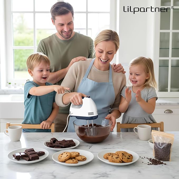 Hand Mixer Electric, Small Food Mixer 7 Speeds Handheld Blender,304 *(1* Whisk, 2* Beater, 2*Dough Hook) Kitchen Blender for Cream, Cookies, Dishwasher Safe, White