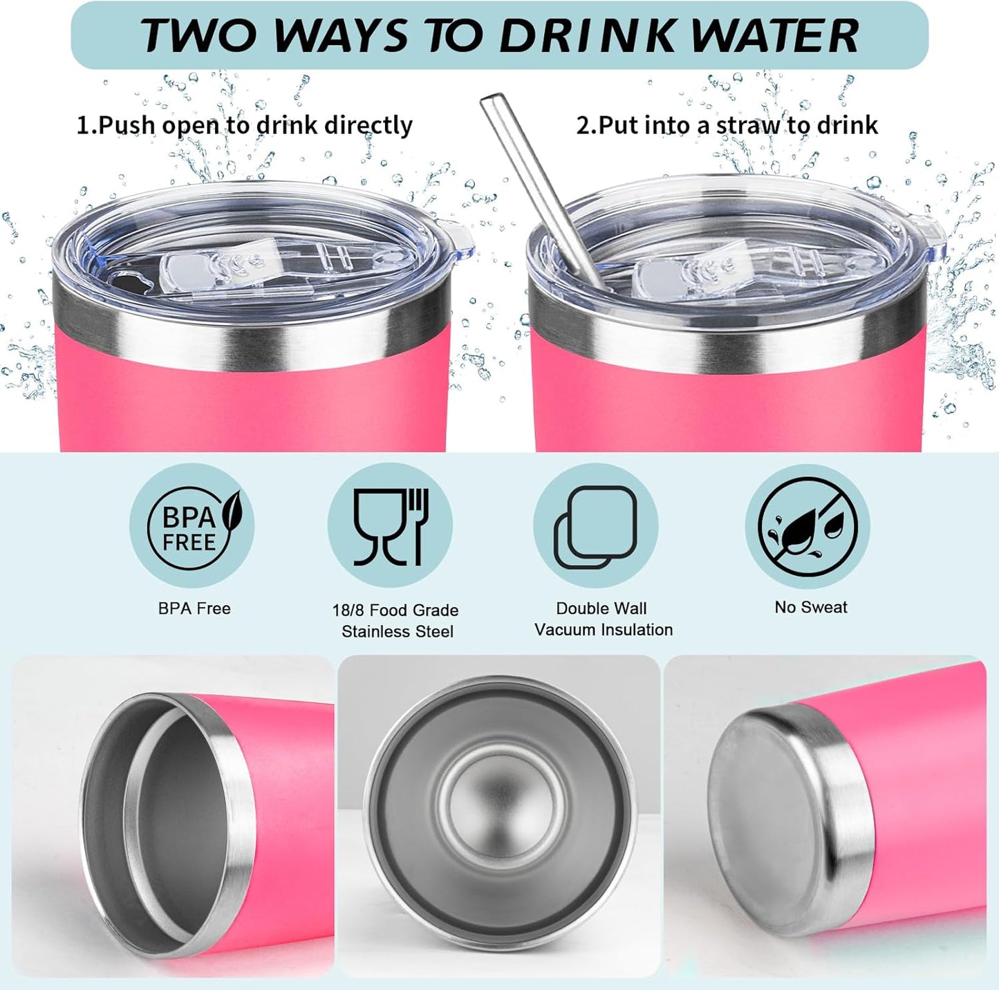 20oz Tumbler with Straw and Brush, Stainless Steel Vacuum Insulated tumbler, Double Wall Insulated Coffee Tumbler for Outdoor, Home, Travel,Office (peach，4pcs)
