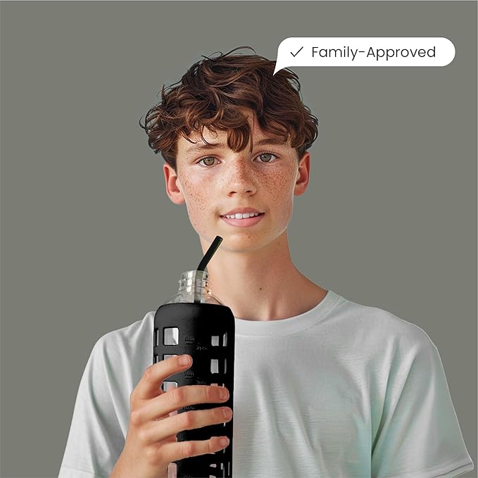 purifyou 14in Platinum Silicone Straws, Extra Long & Wide for 40oz Tumblers from Stanley, Reduce, Yeti & More, Reusable Smoothie Straws with Travel Case & 2 Cleaning Brushes (Set of 8, Black)