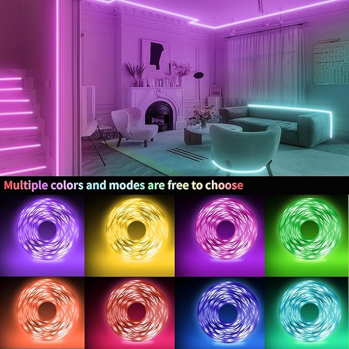 KSIPZE 90ft Led Strip Lights RGB Music Sync Color Changing Bluetooth Led Lights with Smart App Control Remote Led Lights for Bedroom Room Lighting Flexible Home Décor