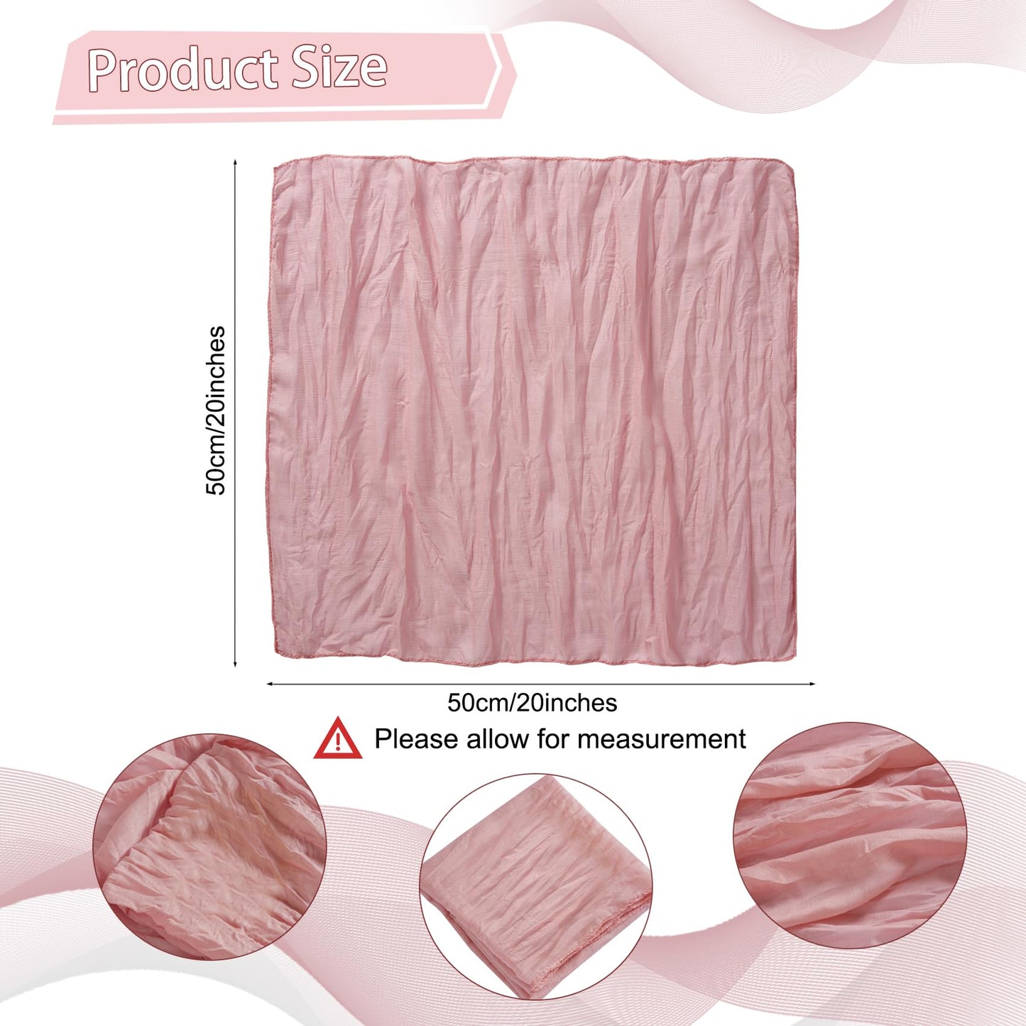 LZY 120 Pack Gauze Cheesecloth Napkins 20x20 Inch Dinner Cloth Napkins, Soft Boho Table Napkins Rustic Wrinkled Cheese Cloth Napkins Bulk for Wedding Party Baby Shower Event Decor (Dusty Pink)