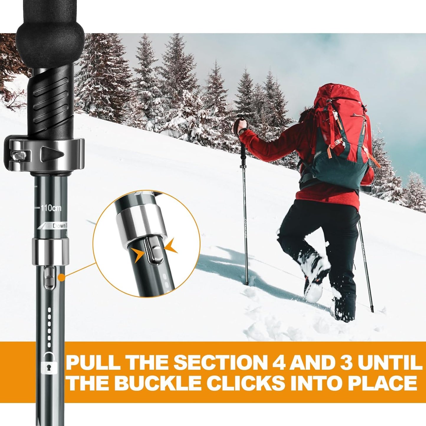 COVACURE Cork Handle Trekking Poles - Collapsible Hiking Sticks with Anti-Shock Tips, Lightweight & Foldable Walking Sticks for Snow Trails & Mountain Climbs, Durable Trekking Gear for Men and Women