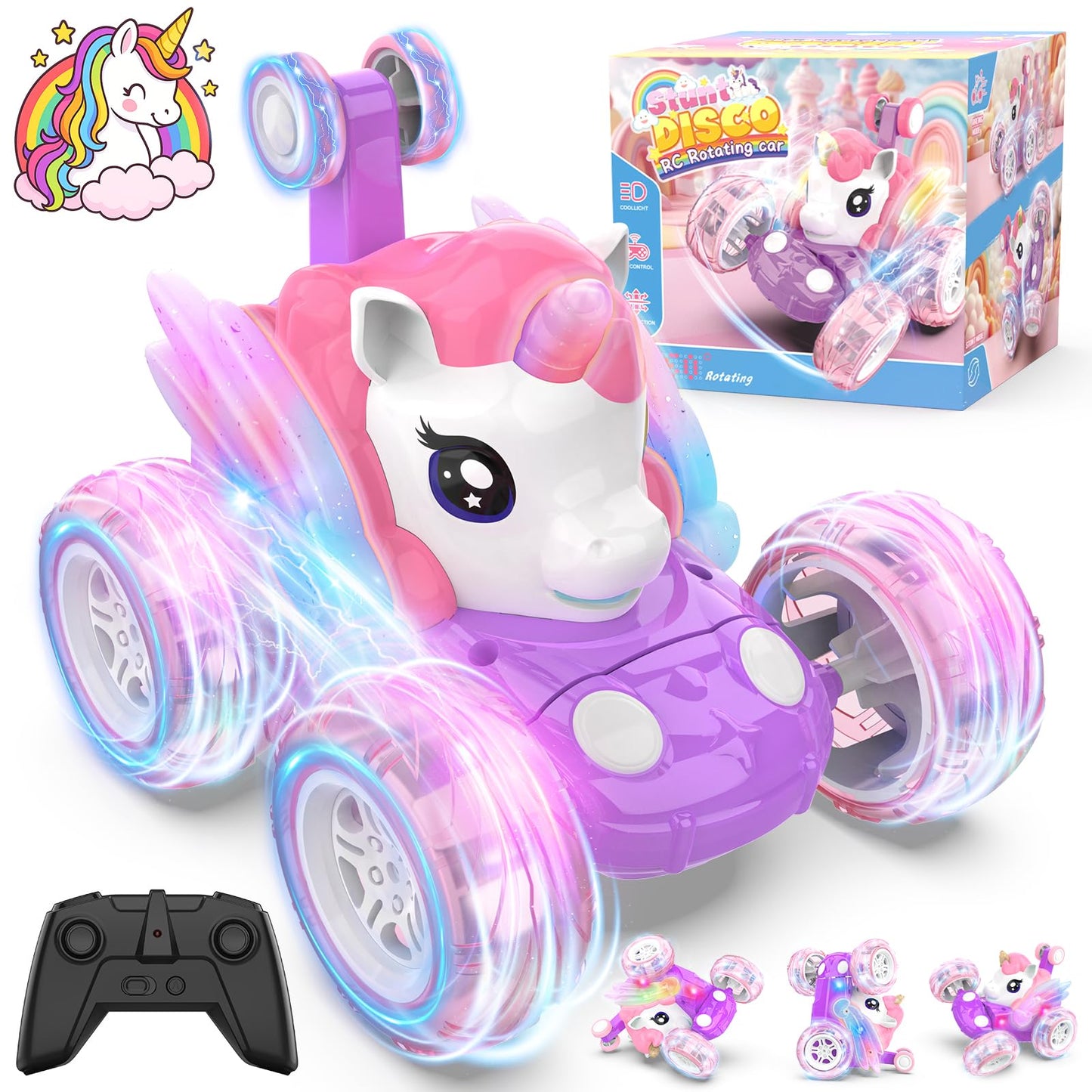 Mafbeanl Remote Control Car Stunt RC Cars 360° Rotating with 2.4GHz Rechargeable Wheel Lights Toys Car Gift for Boys Girls 3 4 5 6 7 8 9 10 11 12 (Pink)